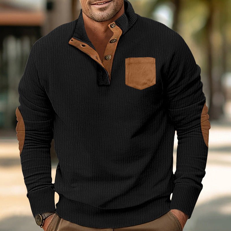 Patch Pocket Jacket Stand Collar Long Sleeve Corduroy Multicolor Hoodie - RICALOUX