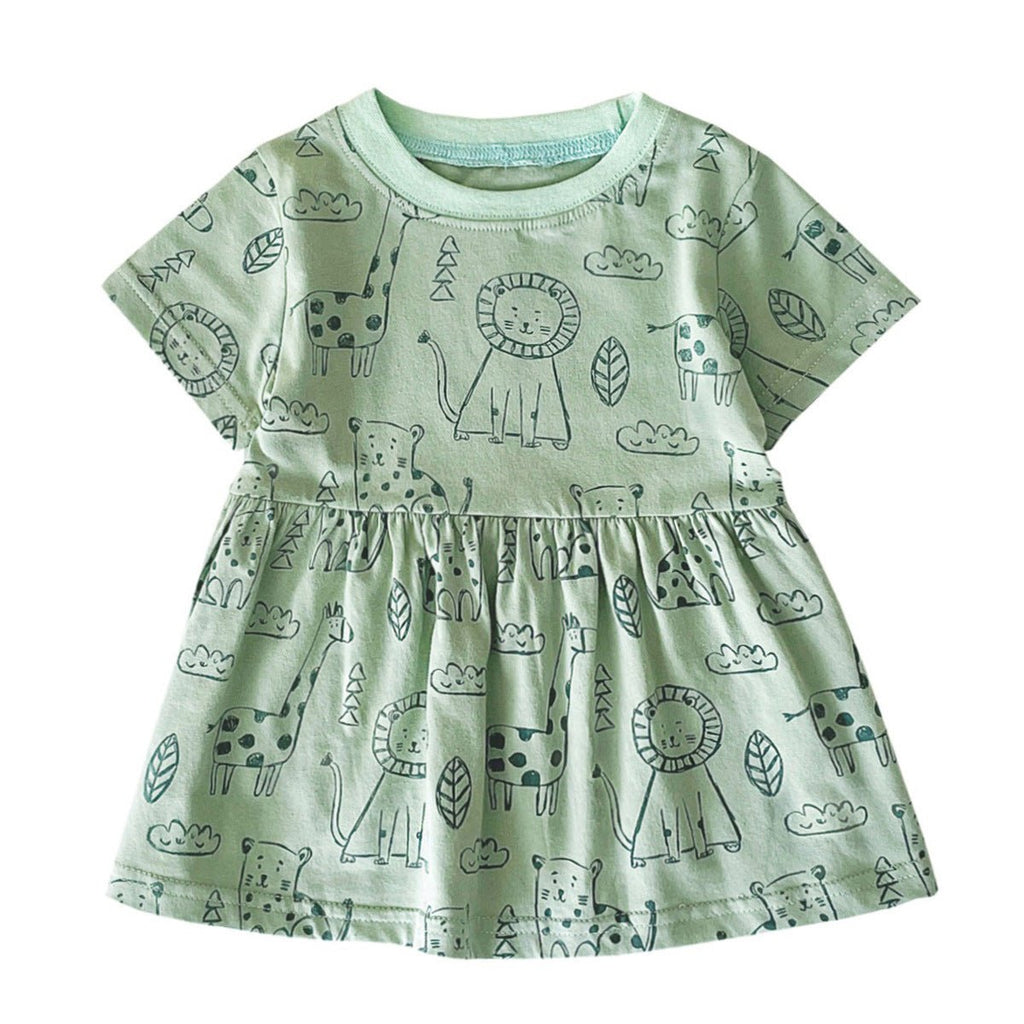 Children's Cotton Baby Girl Clothes Cartoon Printed Summer Dress - RICALOUX