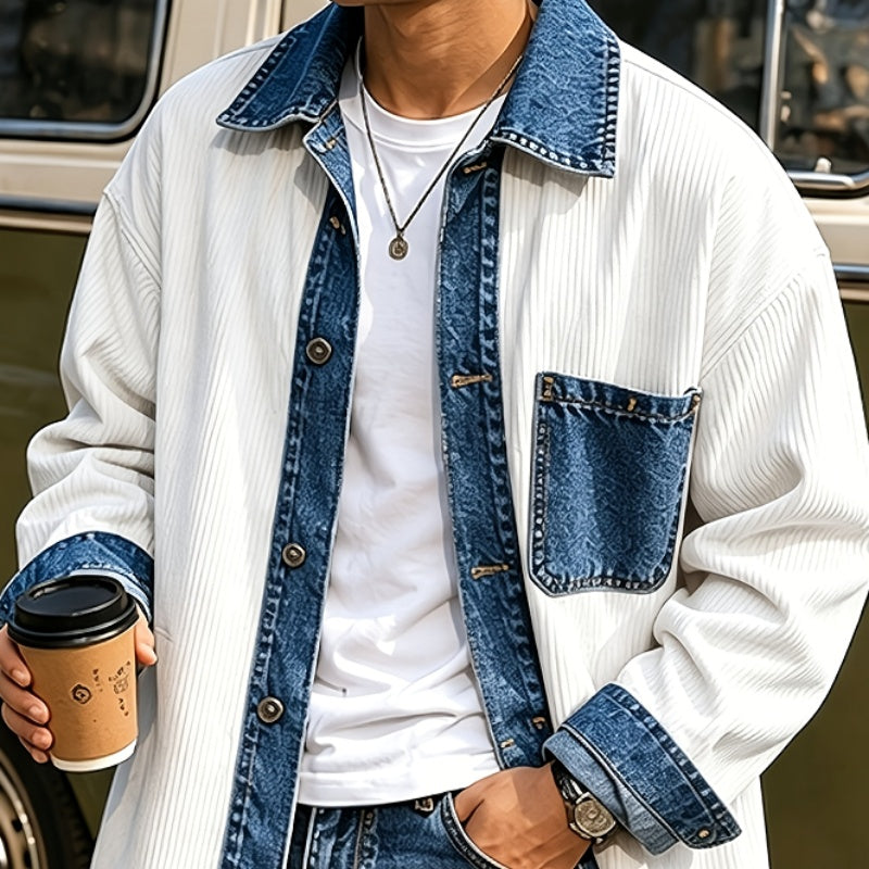 Design-inspired Denim Patch Lapel Coat by Ricaloux