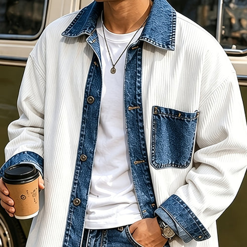 Design-inspired Denim Patch Lapel Coat by Ricaloux
