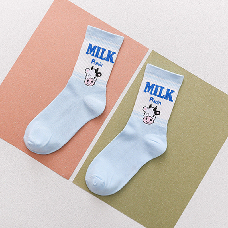 Strawberry Banana Milk Socks Womens Mid-calf Length by Ricaloux
