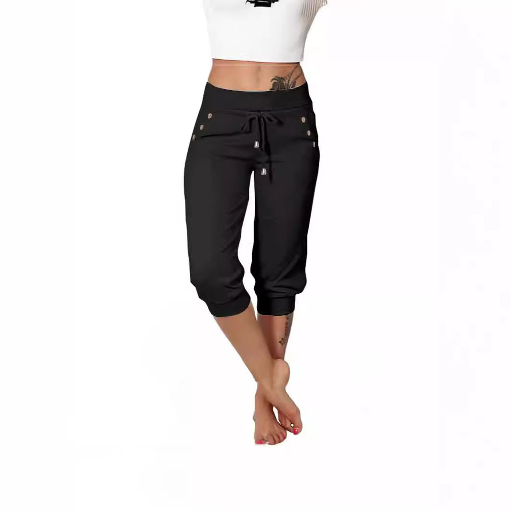 Tight-fitting High-waisted Drawstring-pocket Sweatpants by Ricaloux