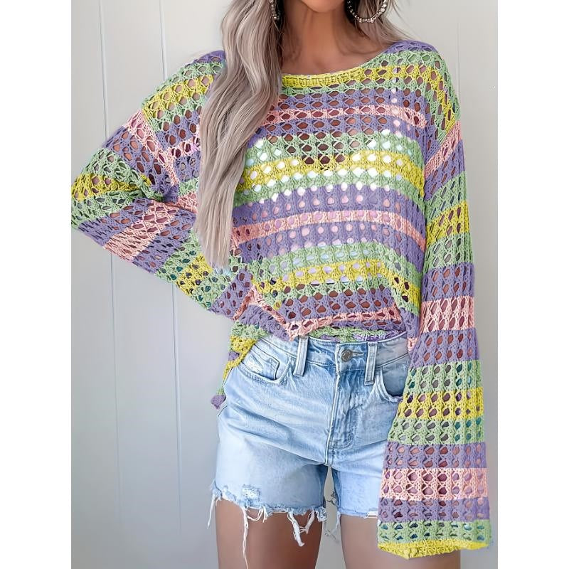 Summer Knit Hollow Out Stripe Top by Ricaloux
