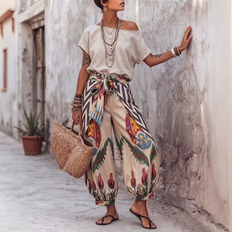 Womens Printed Top And Pants Two-piece Set – Premium 0 | RICALOUX