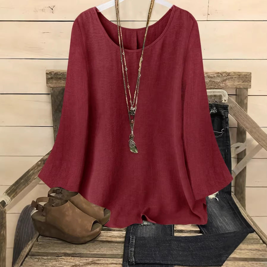 Womens Loose-fitting Long-sleeve Crew-neck Top by Ricaloux