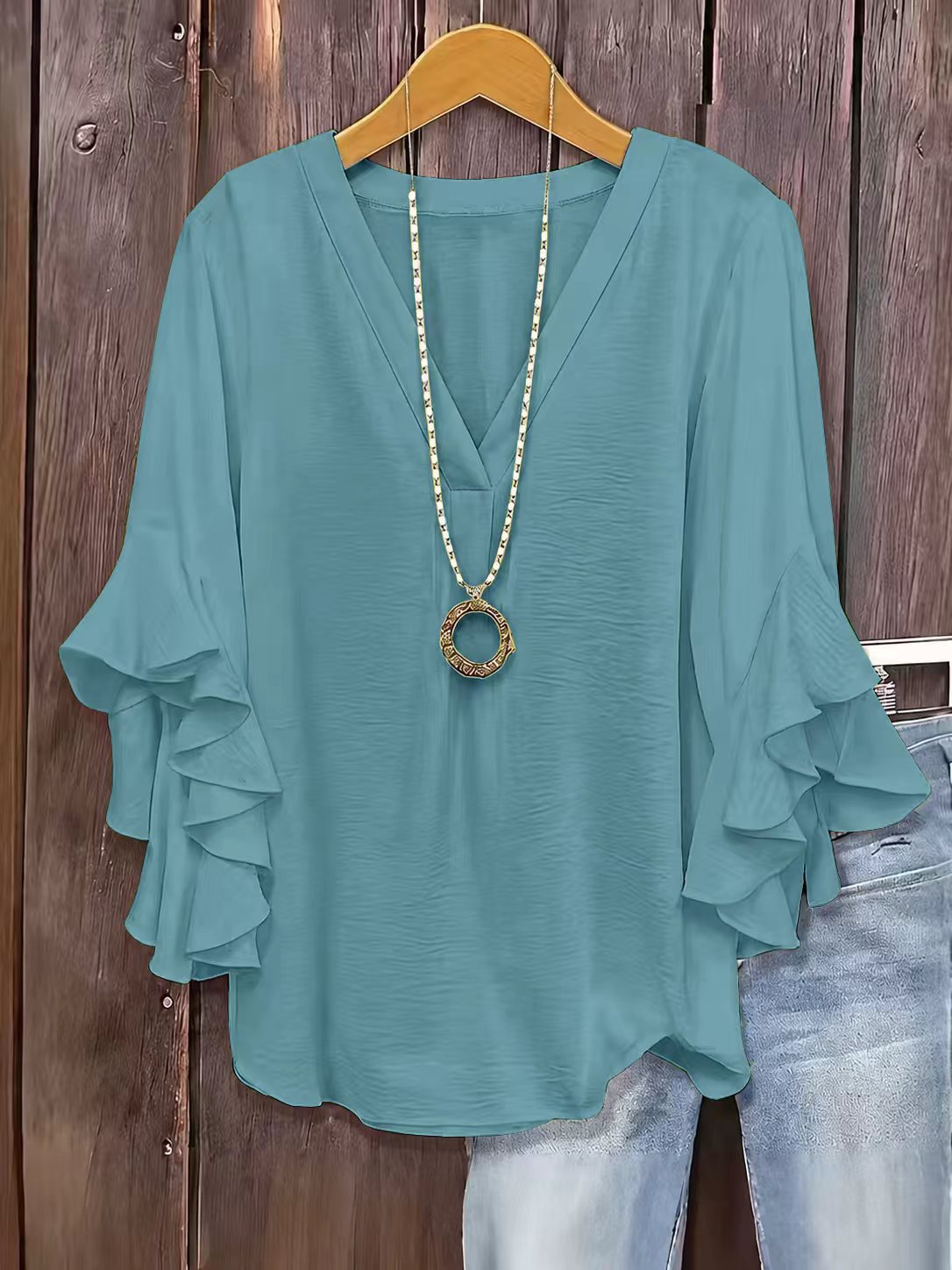 Fashionable Plus-Size Womens Shirt With Buttons And Ruffle Sleeves – Premium 0 | RICALOUX