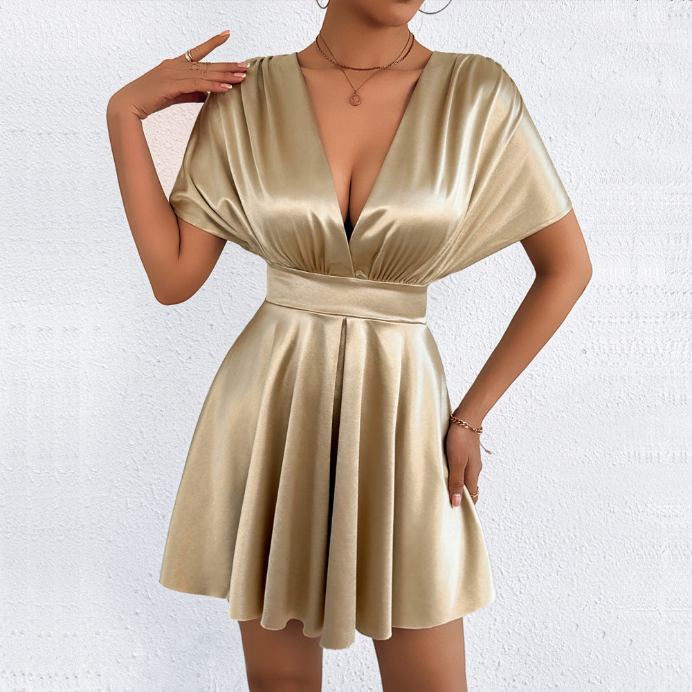 New Womens Summer V-neck Elegant Low-cut Fashionable Waist-cinching Dress – Premium 0 | RICALOUX