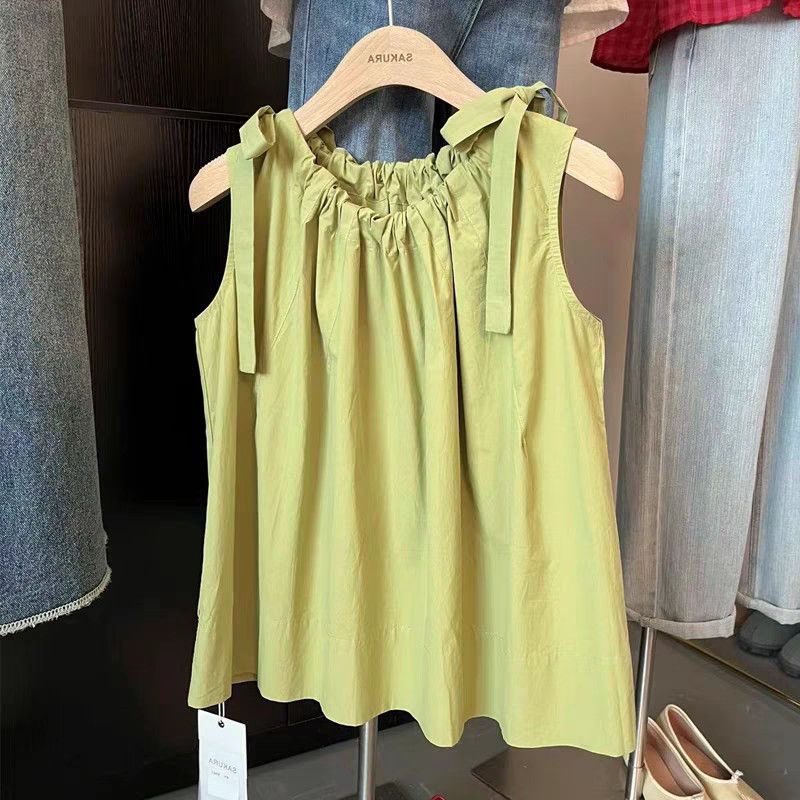 Womens Minimalist Fashionable Solid-color Drawstring Sleeveless Shirt – Premium 0 | RICALOUX