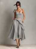 Off-Shoulder Strap Top With Slanted Shoulders High-Waisted A-Line Long Skirt Womens Set – Premium 0 | RICALOUX