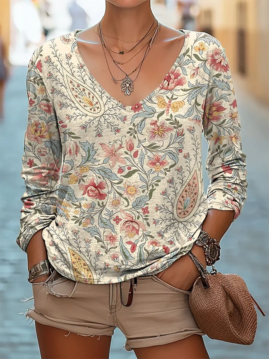 New Womens Casual V-neck Long-sleeve Top – Premium 0 | RICALOUX