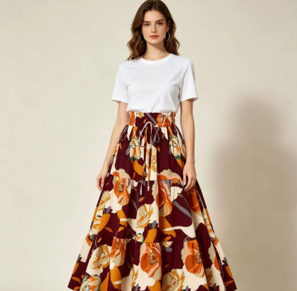 High-waisted A-line Skirt Bohemian-style Printed Flared Skirt – Premium 0 | RICALOUX
