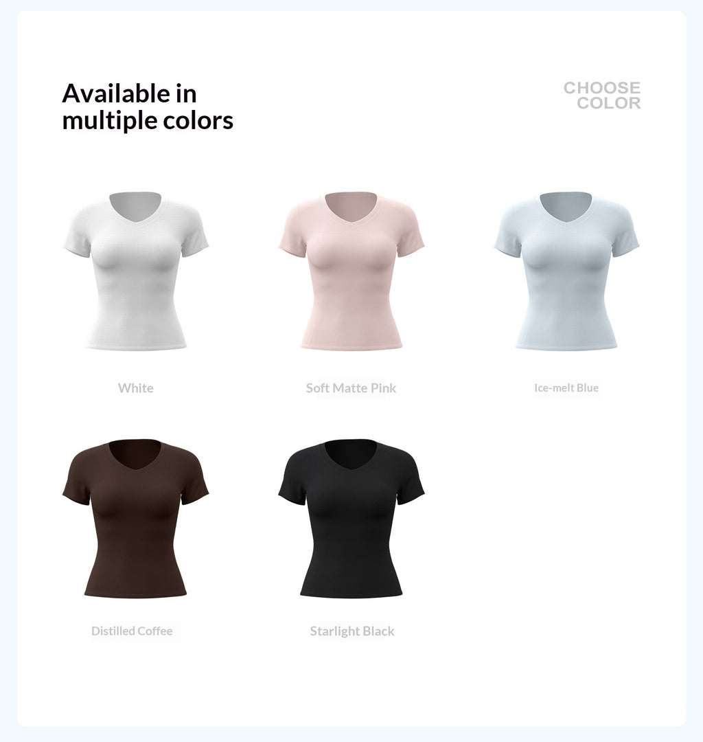 Peach Basic V-neck Short Sleeve Sports Top, Breathable Slim-fit Yoga Shirt For Fitness And Running – Premium 4 | RICALOUX