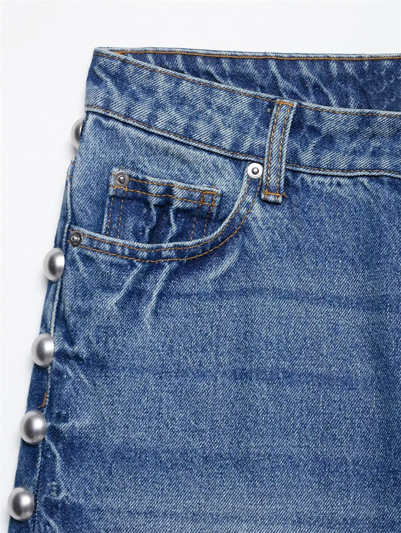 Straight-leg Denim Jeans With Metal Rivet Detailing – Premium 0 | RICALOUX