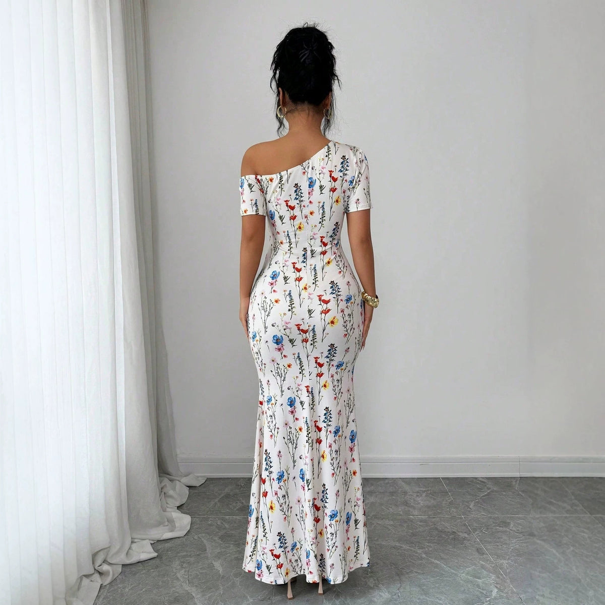 Womens Off-shoulder Floral Fishtail Dress by Ricaloux