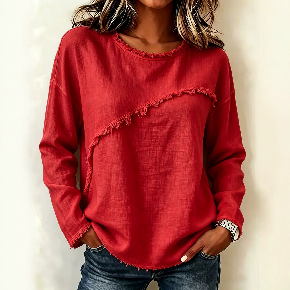 Round-neck Patchwork Lace Long-sleeve T-shirt Casual Top – Premium 0 | RICALOUX