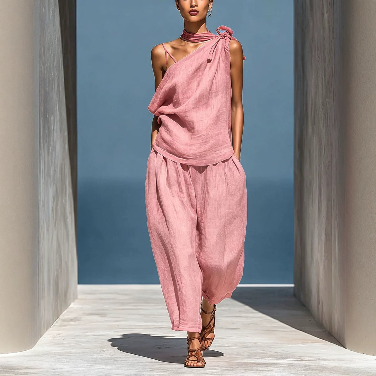 Dropped-shoulder Top And Loose-fitting Wide-leg Pants Set by Ricaloux