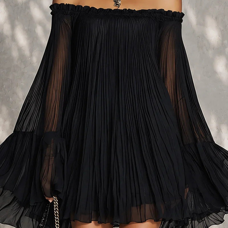 Lotus-Leaf Flared Long-Sleeve Sheer Dress – Premium 0 | RICALOUX