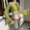 Lantern-sleeve Loose Round-neck Hollow-out Knit Sweater by Ricaloux