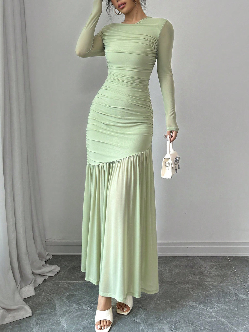 Fashionable Slim-fit Pleated Elegant Long-sleeve Dress – Premium 0 | RICALOUX