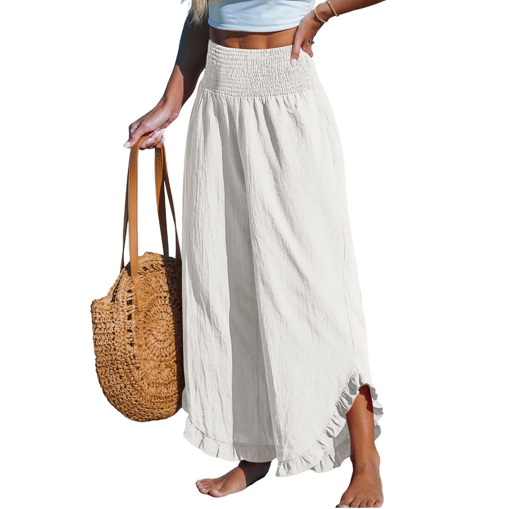 Pleated Asymmetrical Hem Cotton-linen Loose-fit Casual Pants by Ricaloux