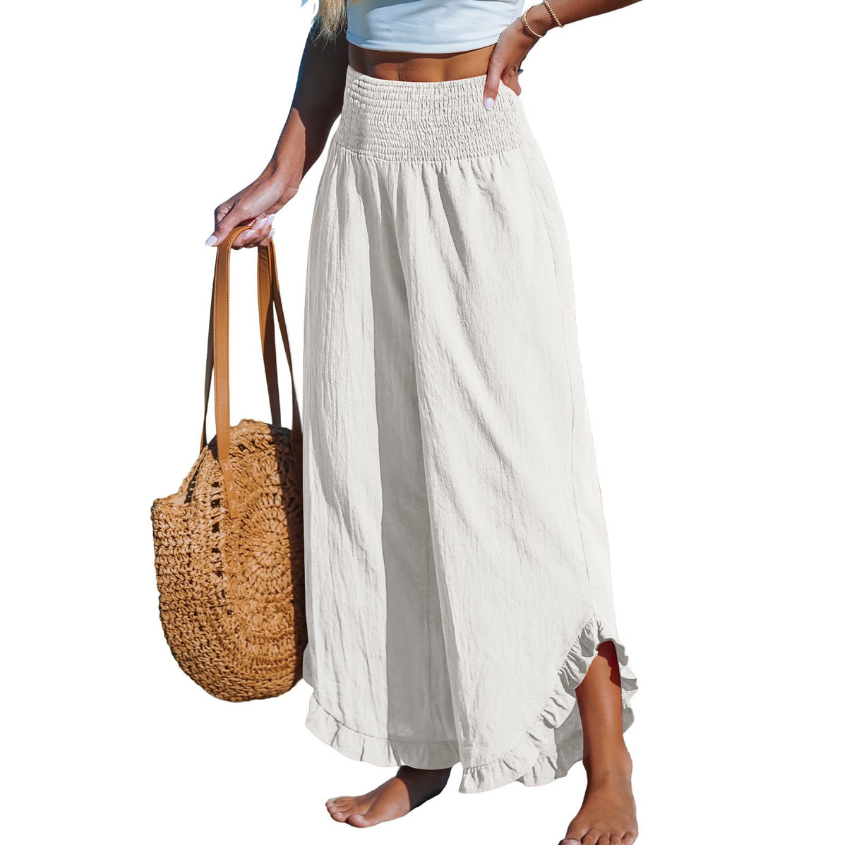 Pleated Asymmetrical Hem Cotton-linen Loose-fit Casual Pants by Ricaloux
