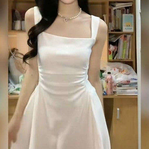 A Chic Waist-cinched Little White Dress For Petite Figures by Ricaloux