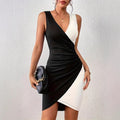 Womens Patchwork Contrasting Asymmetric Dress by Ricaloux