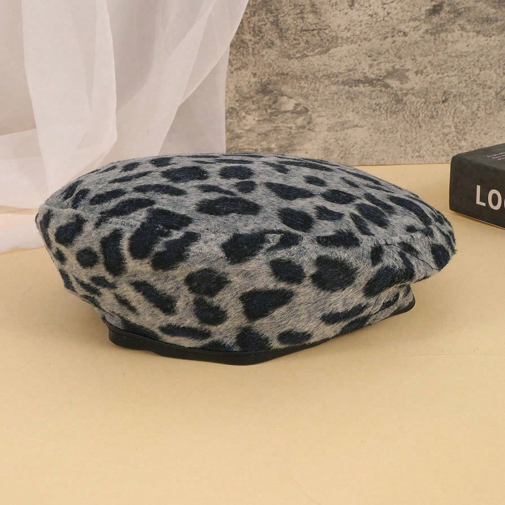 Men's And Women's Identical Leopard Print Texture PU Leather Base Cap To Enhance The Atmosphere, Sweet And Cool Girl Style Fedora Hat, Suitable For Outdoor Shopping, Daily Dates. by Ricaloux