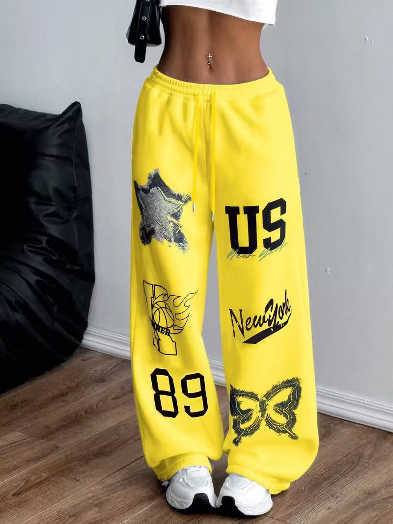 Printed Casual Loose-fit Wide-leg Pants Sweatpants – Premium 0 | RICALOUX