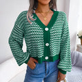 Autumn Winter European And American-style Color-block Plaid Cardigan Sweater With Puff Sleeves – Premium 0 | RICALOUX