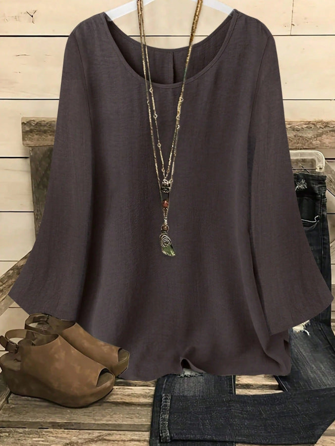 Womens Loose-fitting Long-sleeve Crew-neck Top by Ricaloux