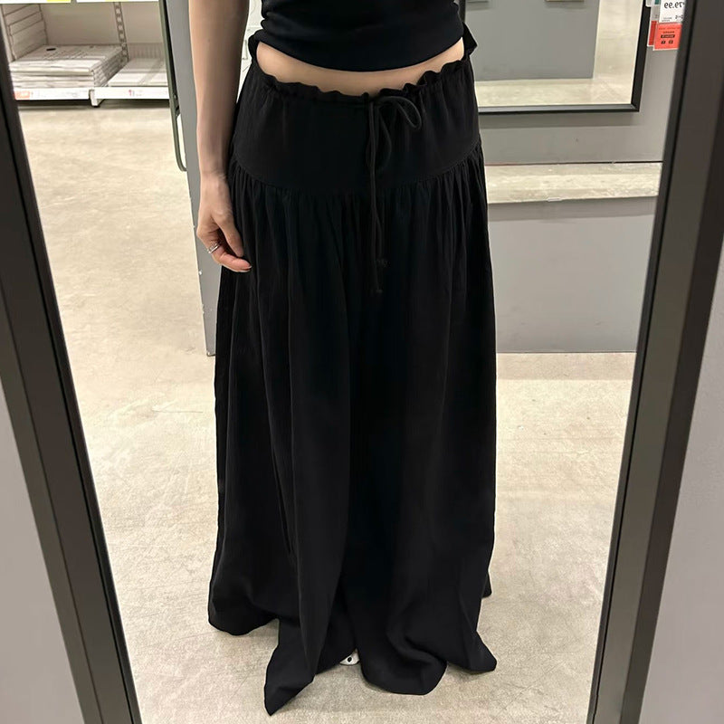 Figure-flattering Mid-length A-line Pleated Skirt With A Drawstring by Ricaloux
