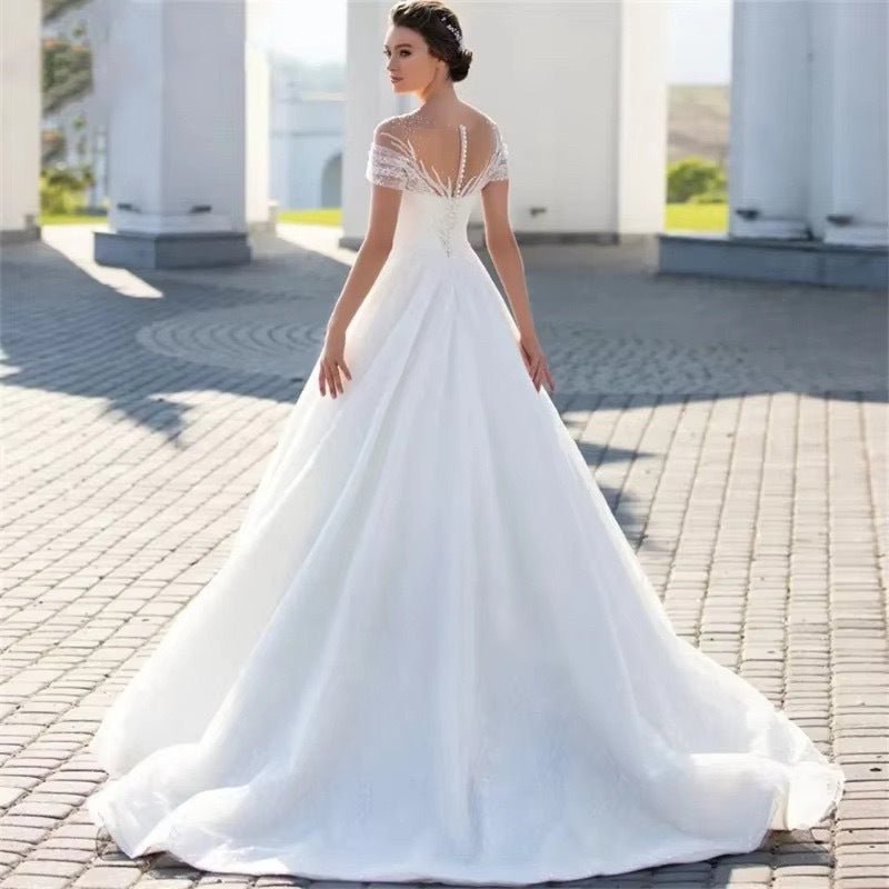 Off-shoulder Light Wedding Dress Bridal Main Yarn Lace Wedding Veil Small Trailing - RICALOUX