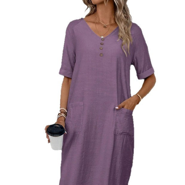 Summer V-neck Loose And Comfortable Resort Dress by Ricaloux