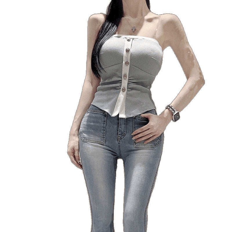 French-chic Color-block Strapless Camisole For Women by Ricaloux