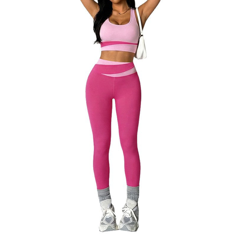 Color-block Vest And High-waisted Yoga Pants Two-piece Set – Premium 0 | RICALOUX