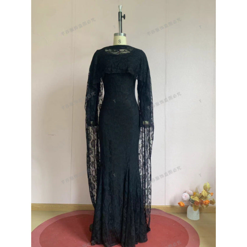 Womens Lace Slim-Fit Stylish Cape Dress – Premium 0 | RICALOUX