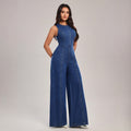 Denim Overalls Sleeveless Wide-leg Slim-fit Suspender Pants by Ricaloux