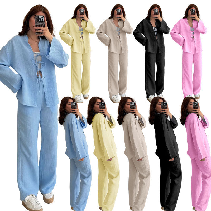 European And American-style Solid-color Lace-up Cardigan With Long Sleeves by Ricaloux