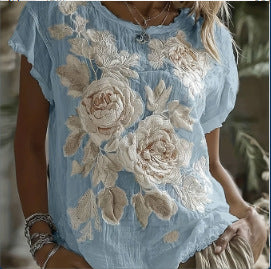 New Womens Short-sleeved Drop-shoulder Top With Faux Jacquard Design by Ricaloux