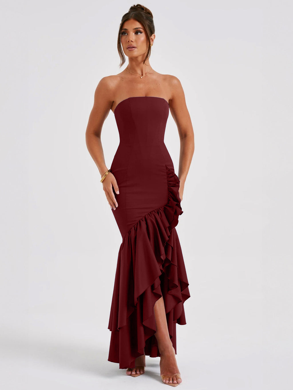 European And American Cross-border Summer Women's Elegant Strapless Slit Fashionable Fitted Revealing Backpack Hip Dress Cocktail Dress by Ricaloux