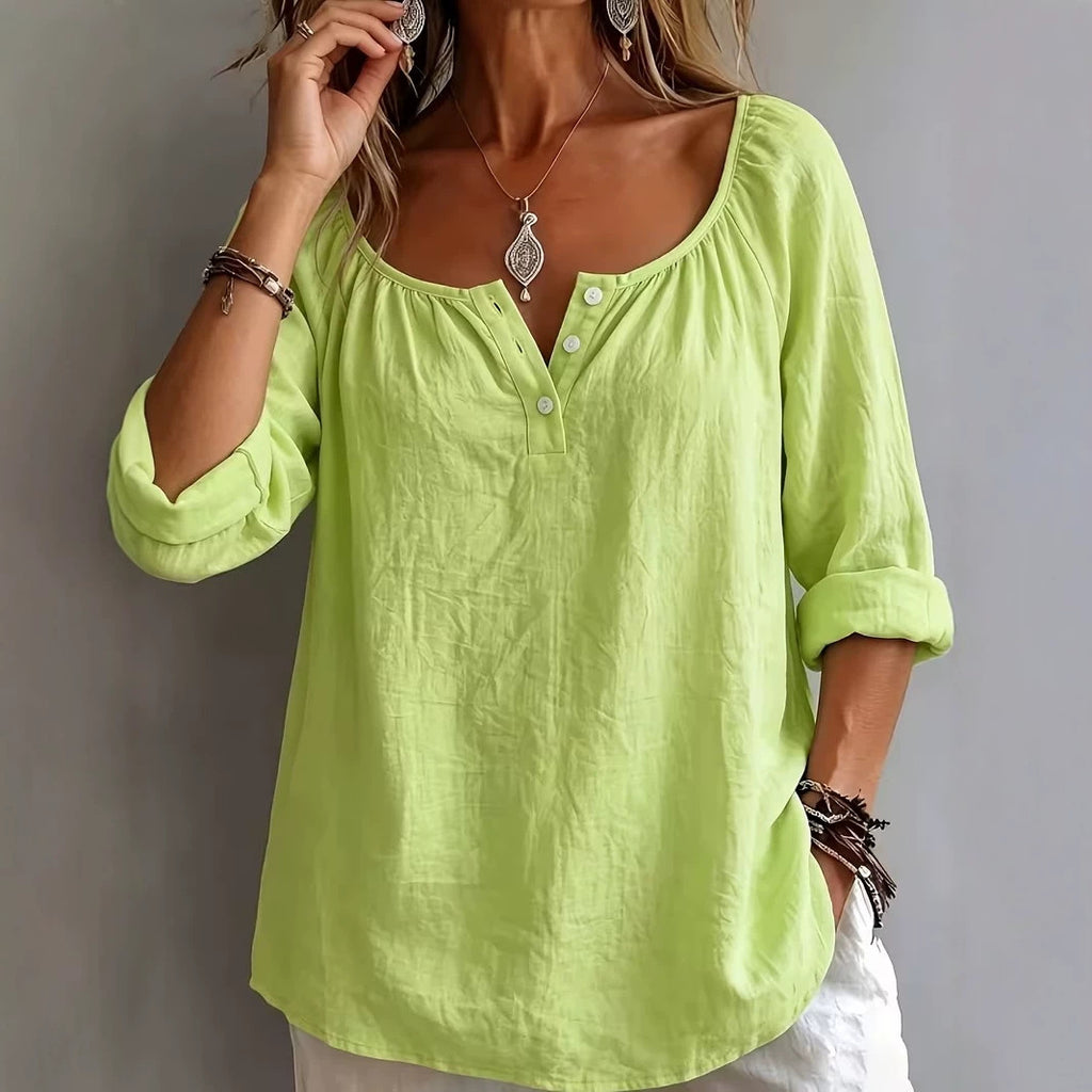 Casual V-neck Long-sleeve Pullover Womens T-shirt In Solid Colors And Multiple Shades by Ricaloux