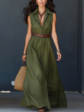 Sleeveless Lapel-neck Waist-cinching Shirt Dress – Premium 0 | RICALOUX
