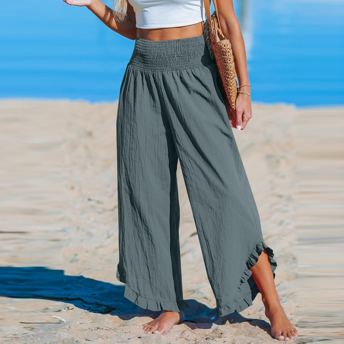 Pleated Asymmetrical Hem Cotton-linen Loose-fit Casual Pants by Ricaloux