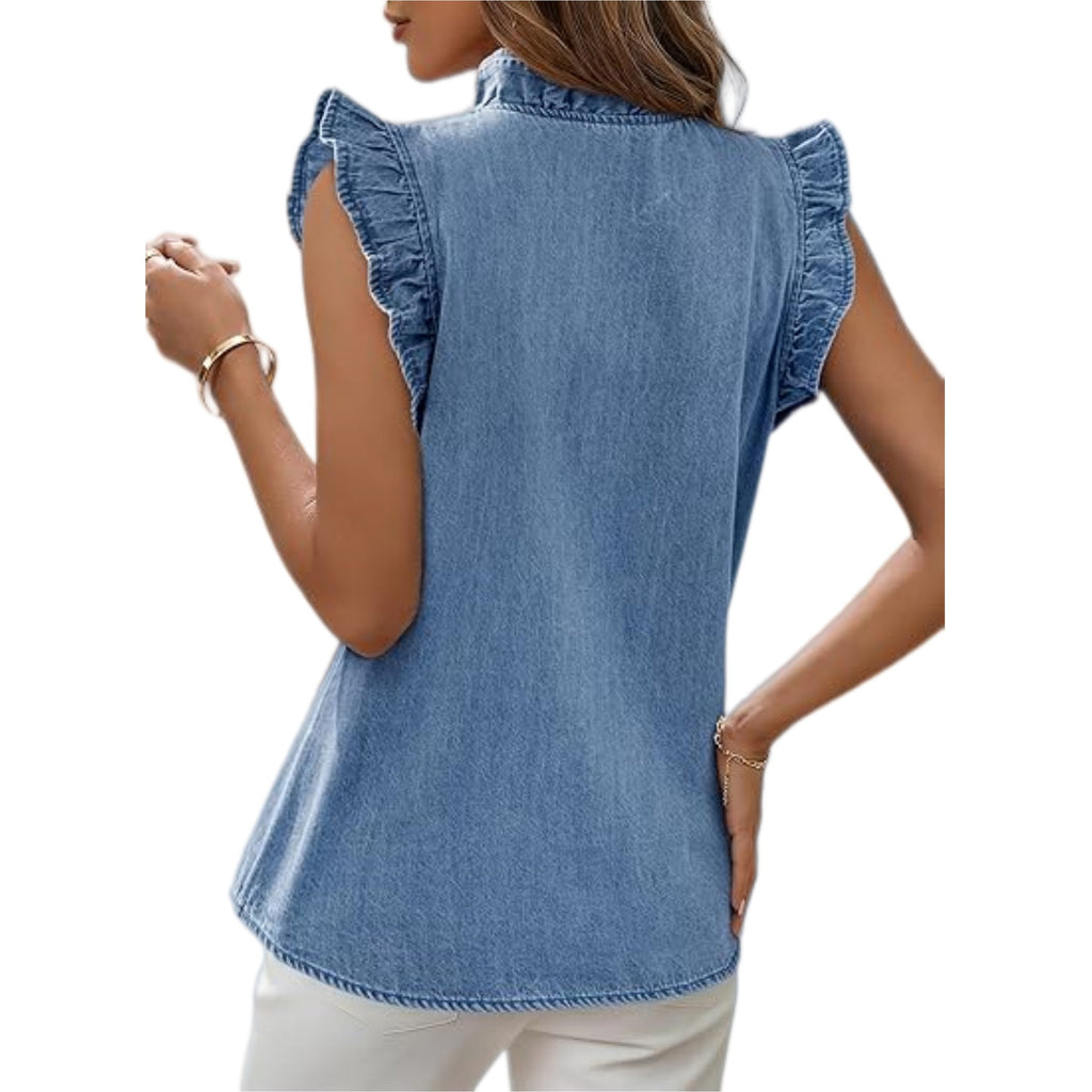 Womens Summer Casual Washed Denim Vest Top by Ricaloux