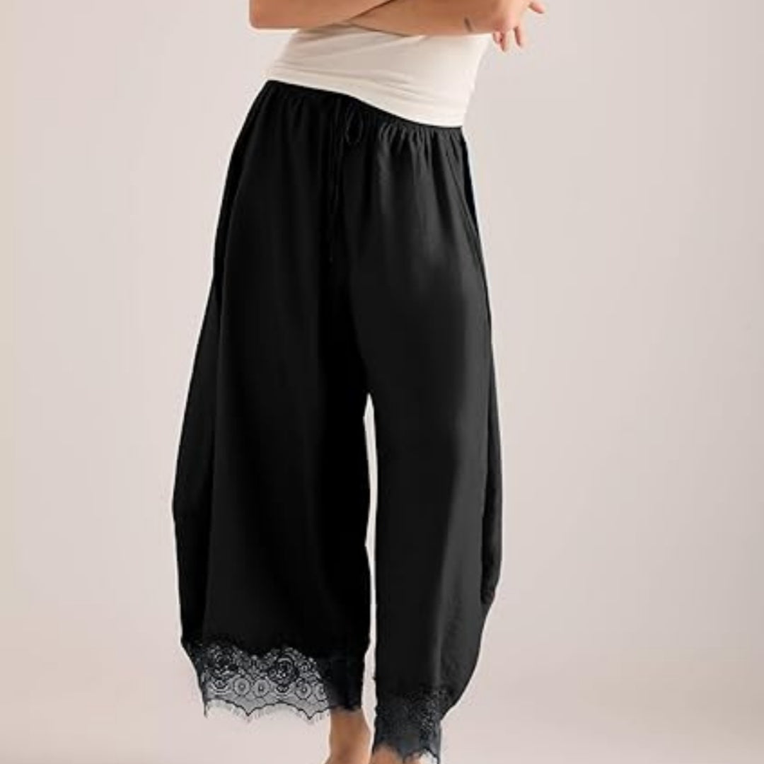 Women's Elastic-waist Lace-panelled Trousers by Ricaloux