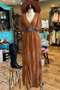 Women's Vintage Sheer Rust Maxi Dress by Ricaloux