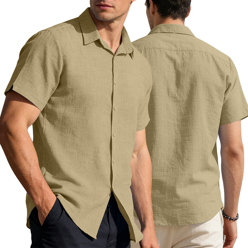 Mens Quick-Dry Short-Sleeve Breathable Solid-Color Lapel Casual Business Shirt by Ricaloux