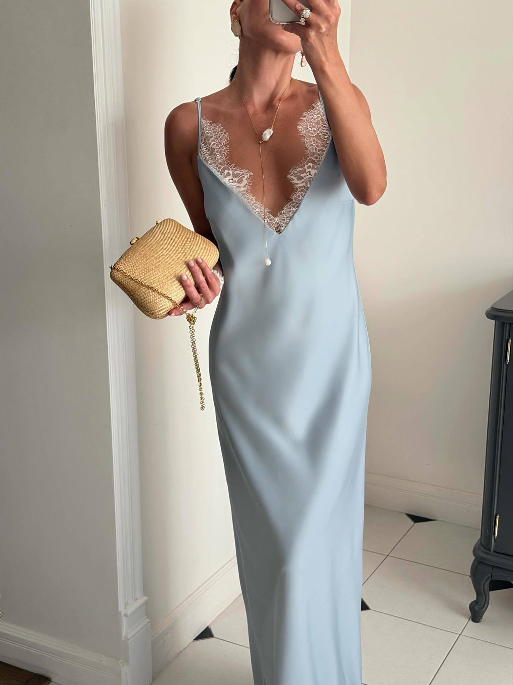 Lace Trim V-Neck Spaghetti Strap Maxi Slip Dress – Premium 4 | RICALOUX