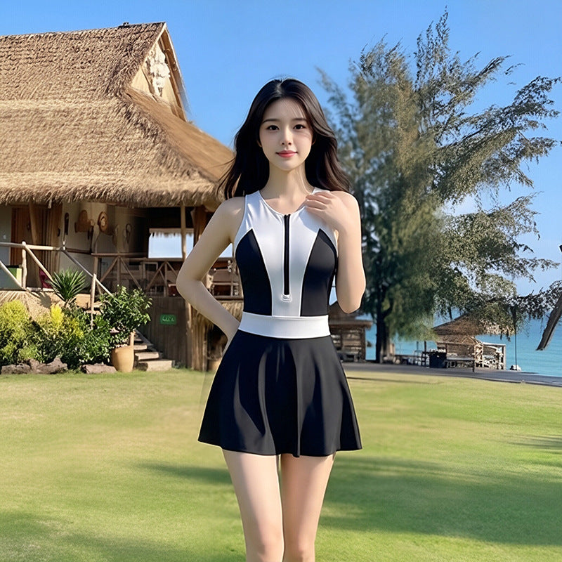 Front-zip High-waist One-piece Swimsuit by Ricaloux